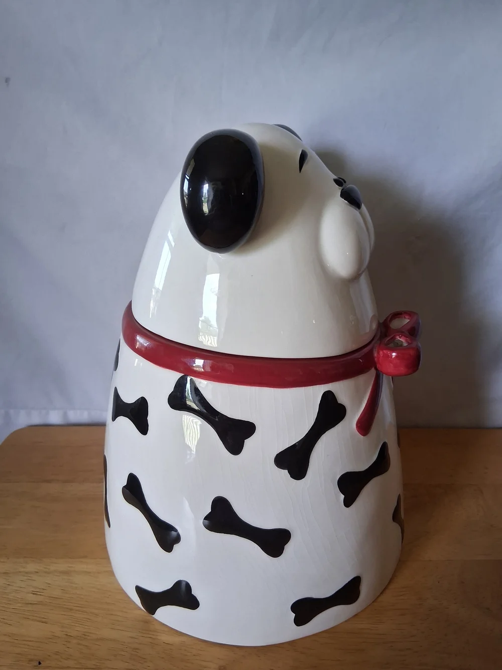 Ceramic Dog Treat Jar with Red Bow - White & Black